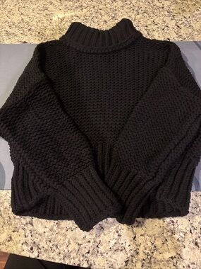 Free People Black Chunky Cowl Neck Sweater